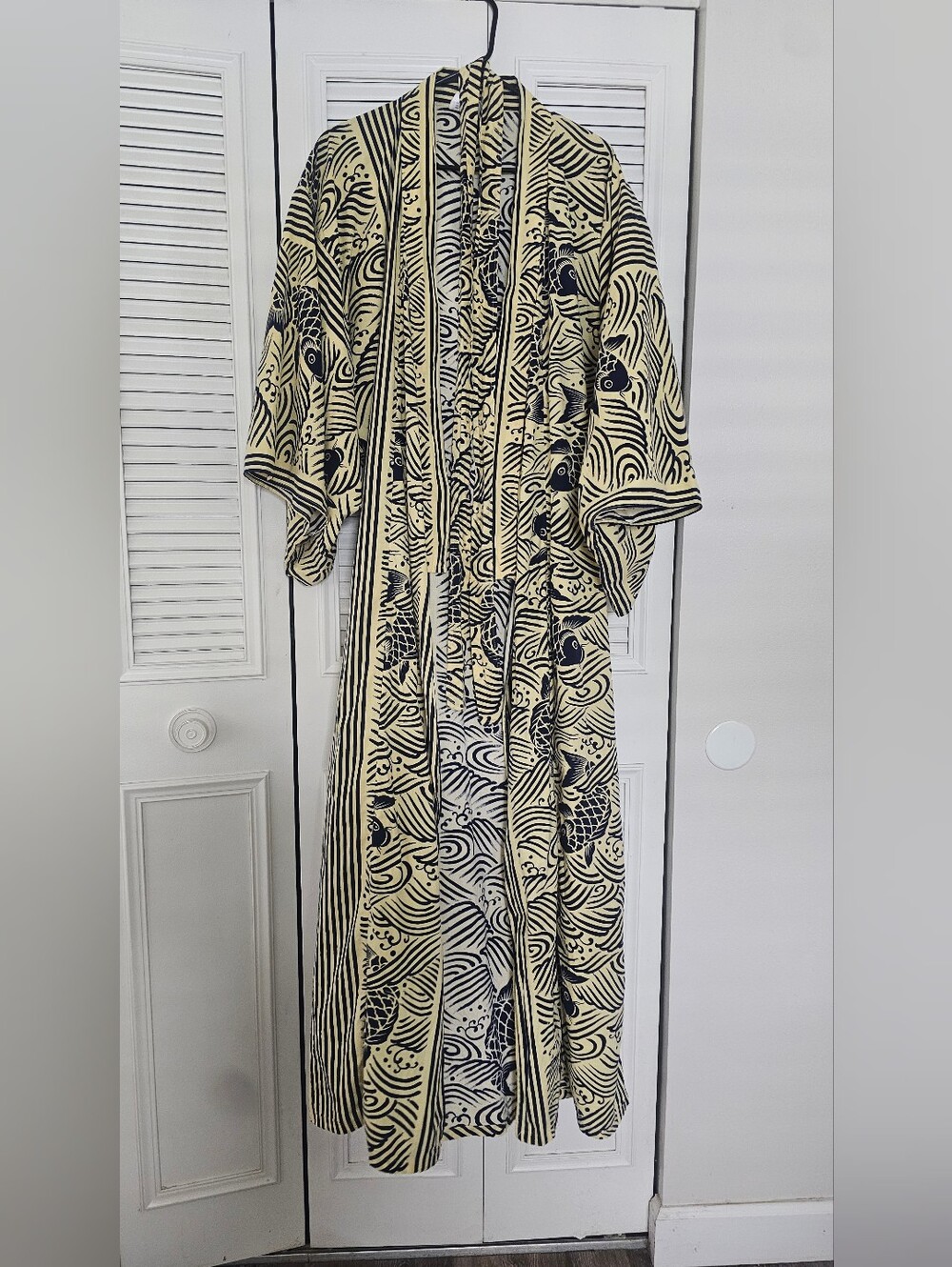 Cream & Black Abstract Maxi Kimono Koi Fish